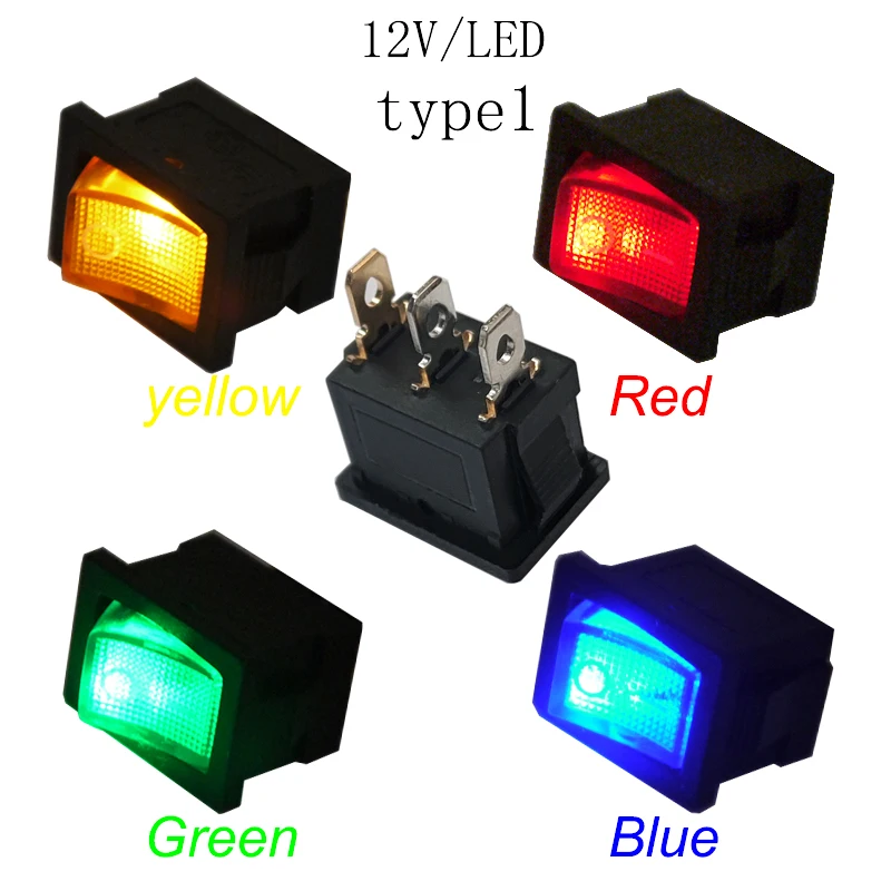 4Pcs 21x15mm 3Pin Mini Rocker Switch Panel Hole 19x13mm With Led 12V 220V illuminated IP65 Toggle Switch O - Power Seesaw Switch