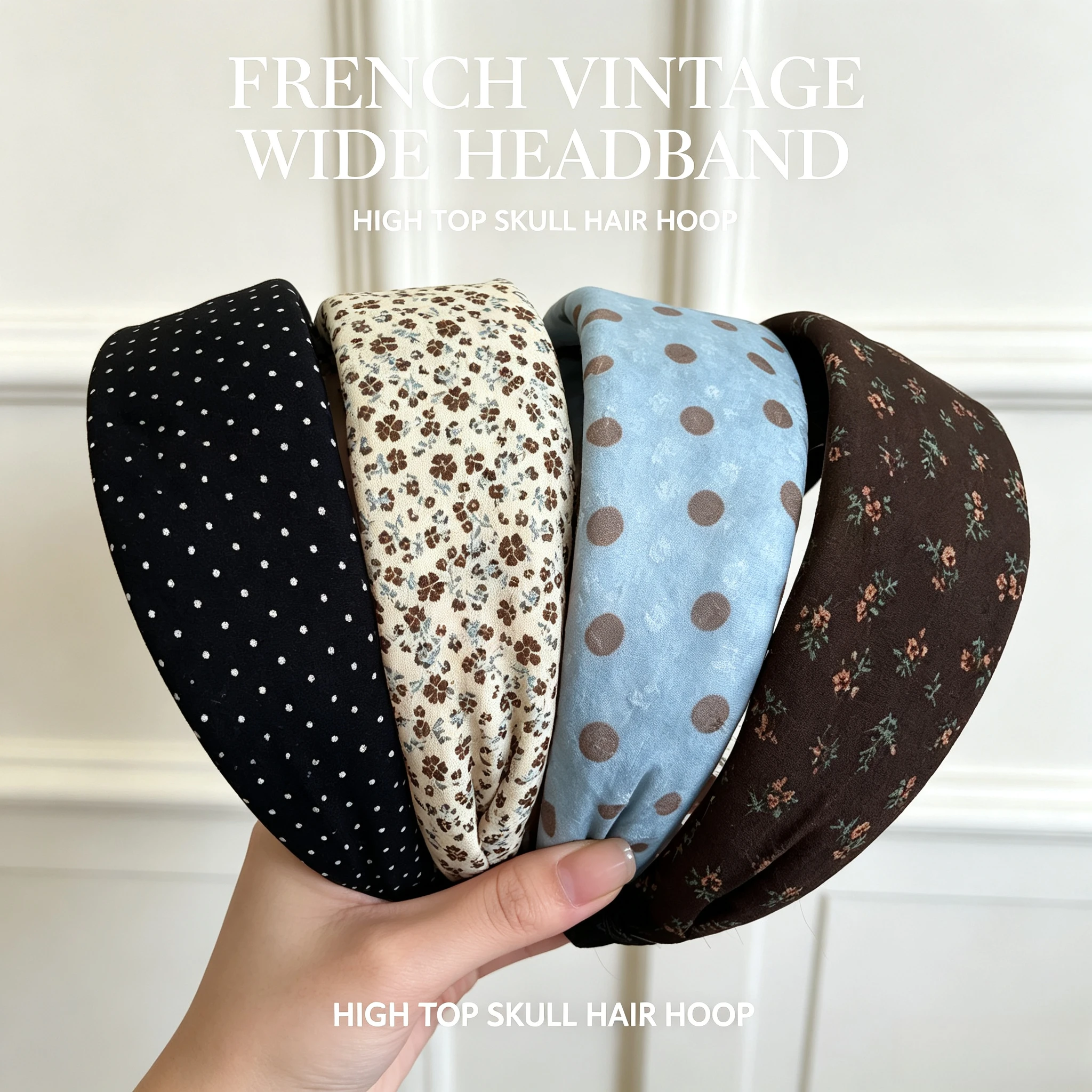 French Vintage Headband Women Wide Brim High Top Skull Headband Elegant Casual Daily Wear Hoop Fashion Face Washing Headwear