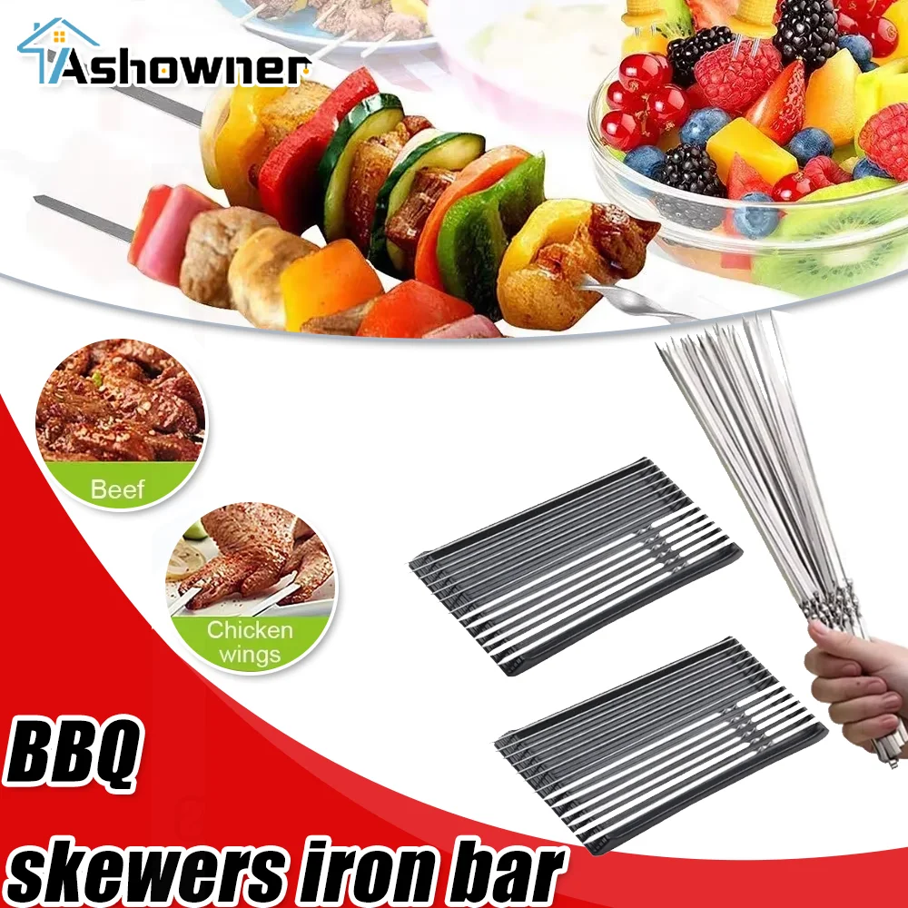 

50/100pcs BBQ Skewers Iron Bar Reusable BBQ Skewers Kebabs Stainless Steel Edible Material Outdoor Camping Picnic