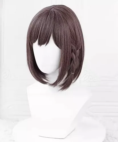 Anime Shinonome Ena Wig Cosplay wanita 33cm Wig bobo coklat rambut sintetis peruca tahan panas + topi Wig