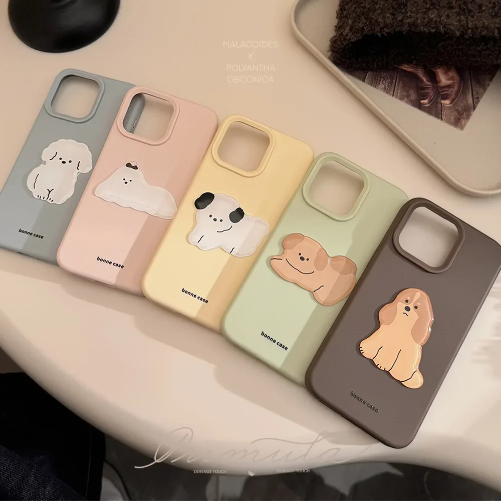 Koreanische 3D-Cartoon-Welpen-Handyhülle für iPhone 17, 16, 15, 14, 13, 12, Pro Max, Bonbonfarbenes Silikon, weiche, stoßfeste Schutzhülle