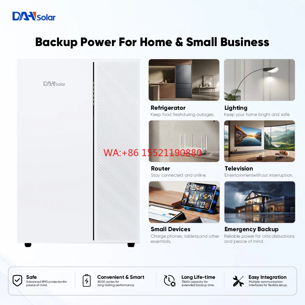 Home Storage Wall-mounted Lithium Battery DAH 16kWh 314Ah 51.2V Home Energy Storage Residential Battery Wall-Mounted