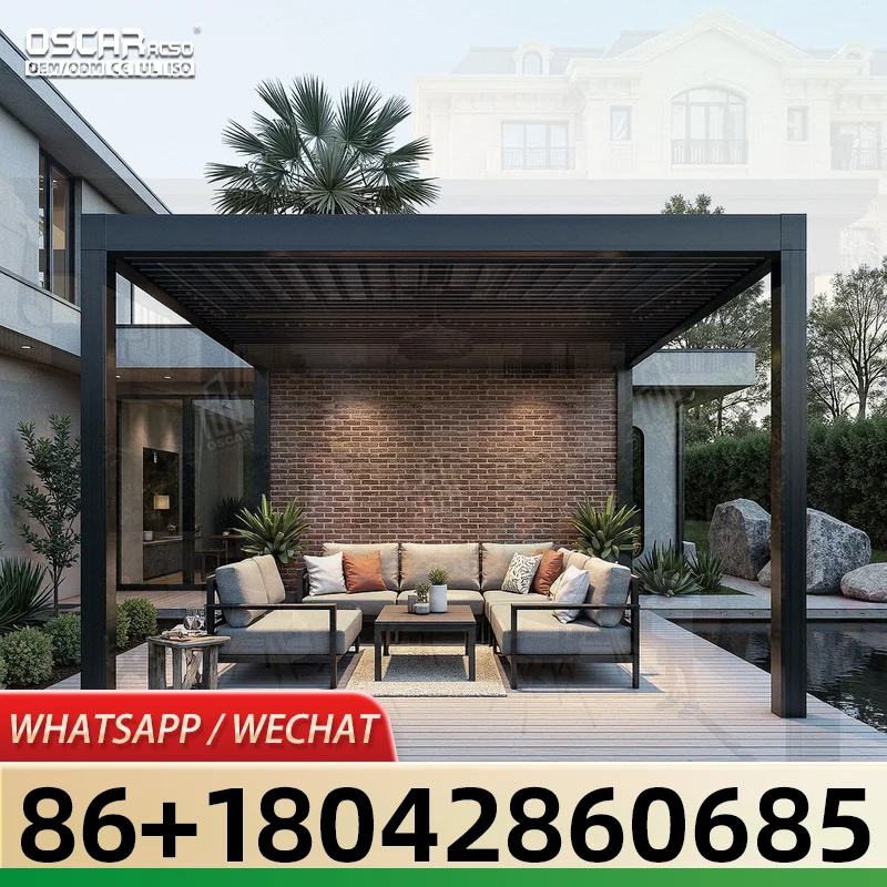 Free Standing Waterproof Motorized Louvered Gazebo Ultraviolet proof Custom Bioclimatic Aluminium Balcony for Garden Patio Backy
