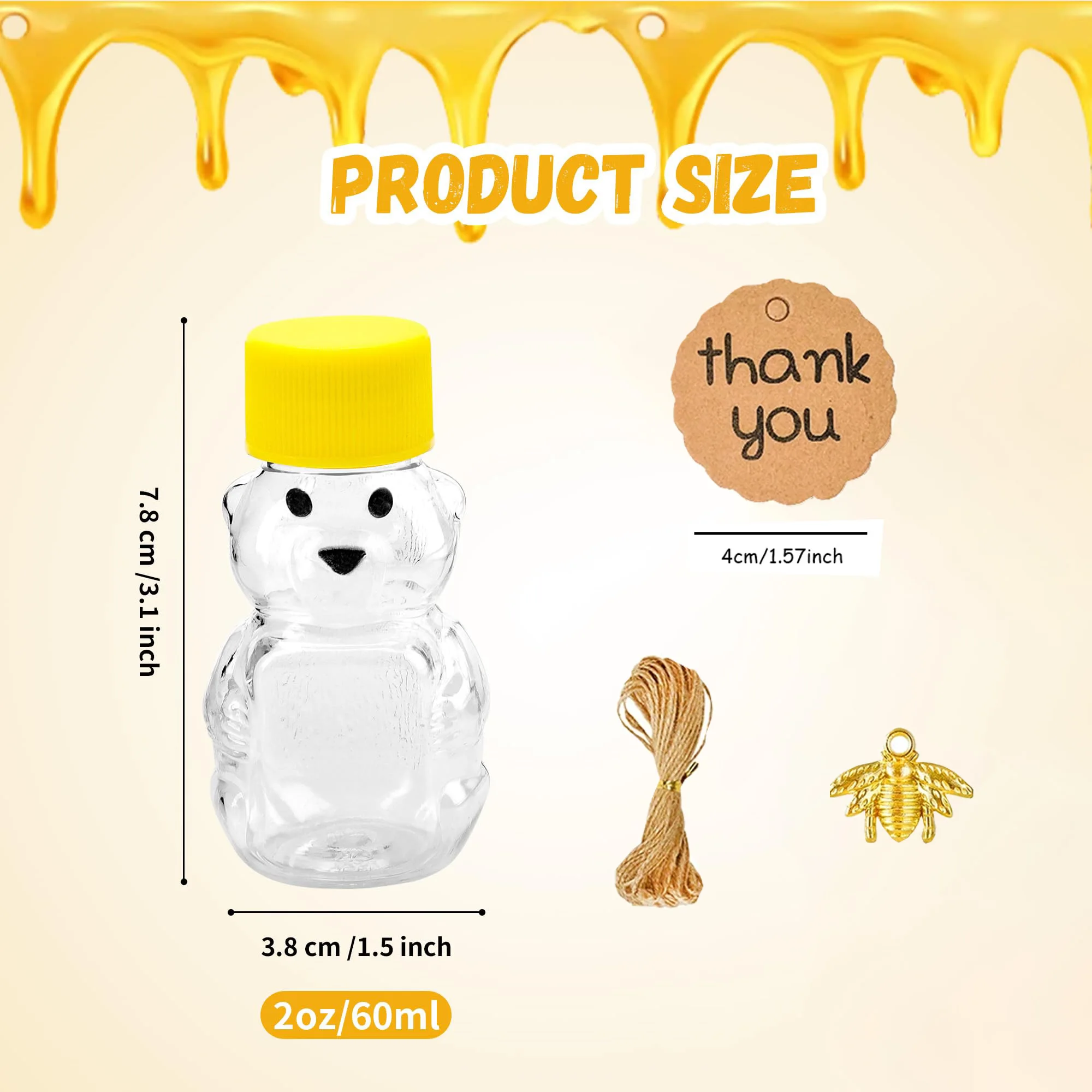 20pcs/50pcs 2 oz Honey Bear Bottle with Yellow Lids Bear Shape Juice Bottle Wedding Guest For Gifts Baby Shower Party Favors