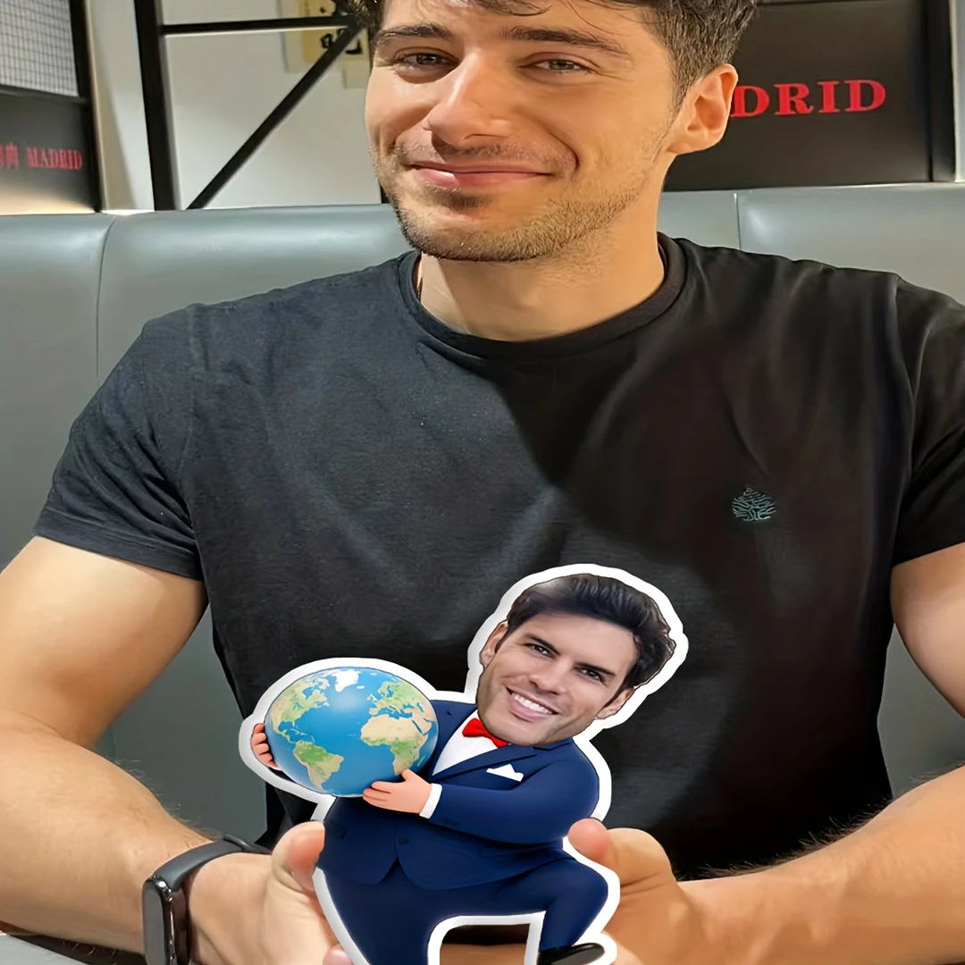 A Custom-Made Pillow Featuring a Creative Photo Design of a 'Globe' And 'Human Figure' Print. This Double-Sided Digital Print Pi