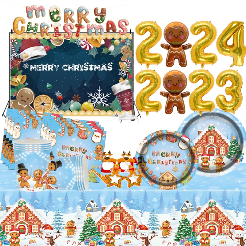 Gingerbread Christmas Decor Christmas Decorations 2023 Party Favors Tablecloth Cups Plates Baby Shower Supplies Free Shipping