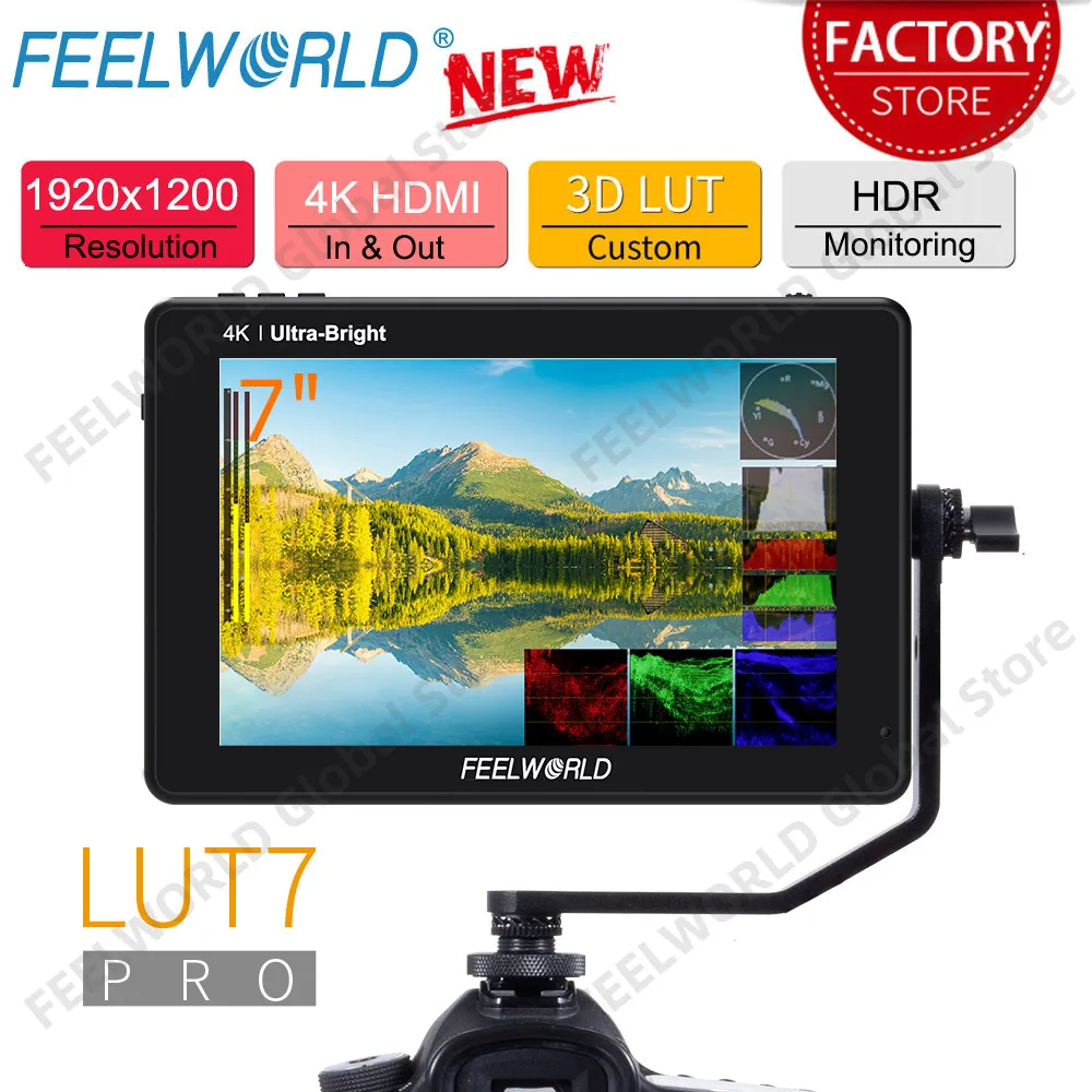 

FEELWORLD LUT7 PRO 7 Inch 2200nits Touch Screen DSLR Camera Field Monitor 3D LUT 1920X1200 IPS Touch Screen HDR Waveform 4K HDMI