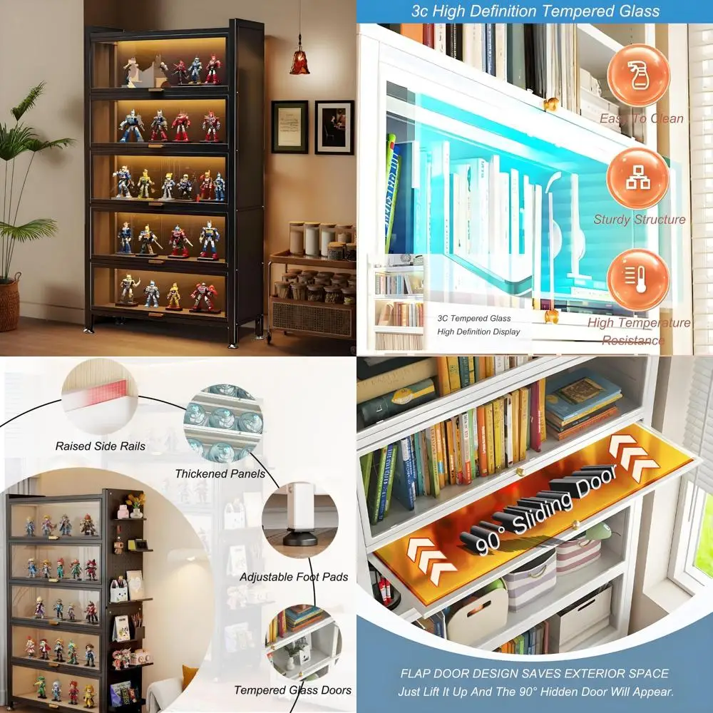 

Black Steel Glass Door Display Cabinet for Action Figures, Collectibles, and Trophies