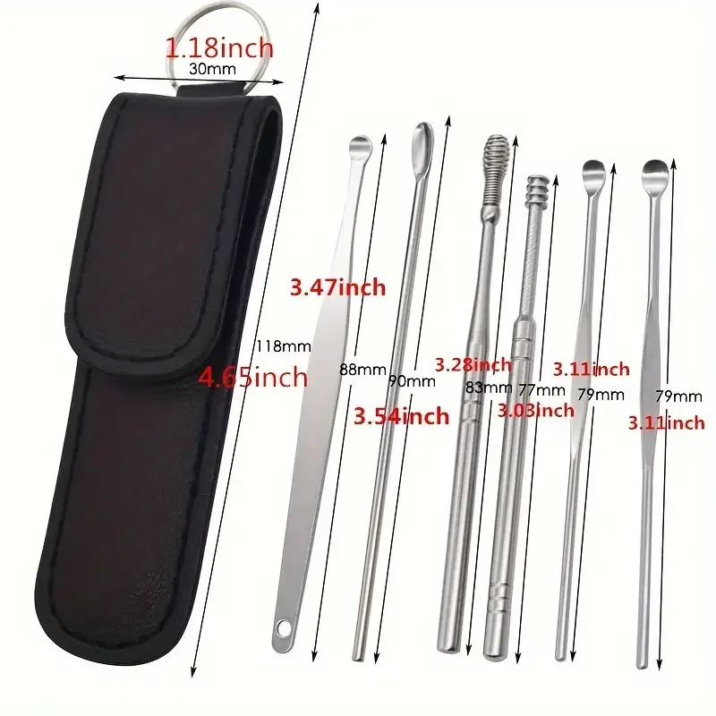 6-Piece Stainless Steel Ear Picking Set, Portable Keychain Ear Picking Tool for Adults, Used to Remove Earwax