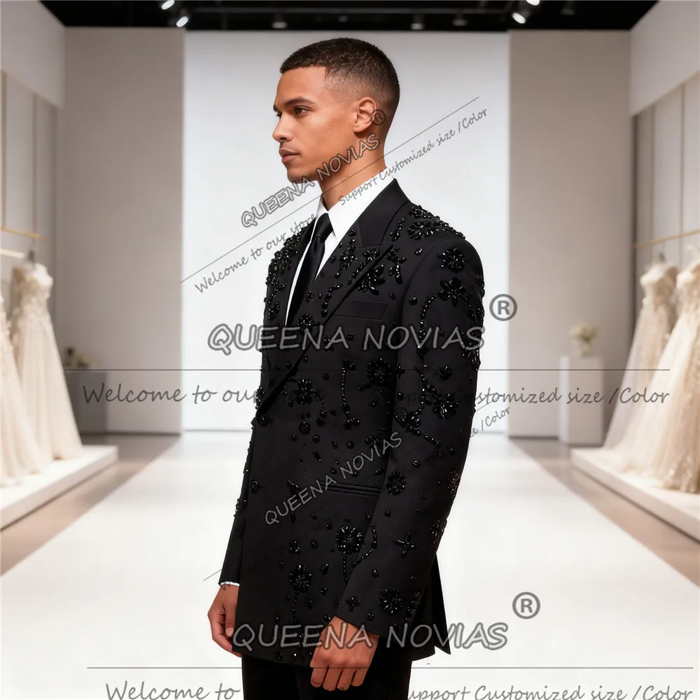 

Мужские костюмы с камнями из бисера, двубортные пиджаки для выпускного вечера, деловые мужские пиджаки для банкета и выпускного вечера, комплект из 2 предметов, смокинги для жениха, наряды