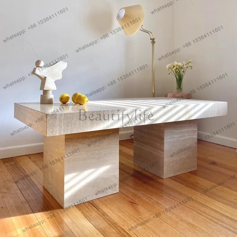 Modern simple rectangular yellow cave stone table small apartment creative wabi sabi wind desk