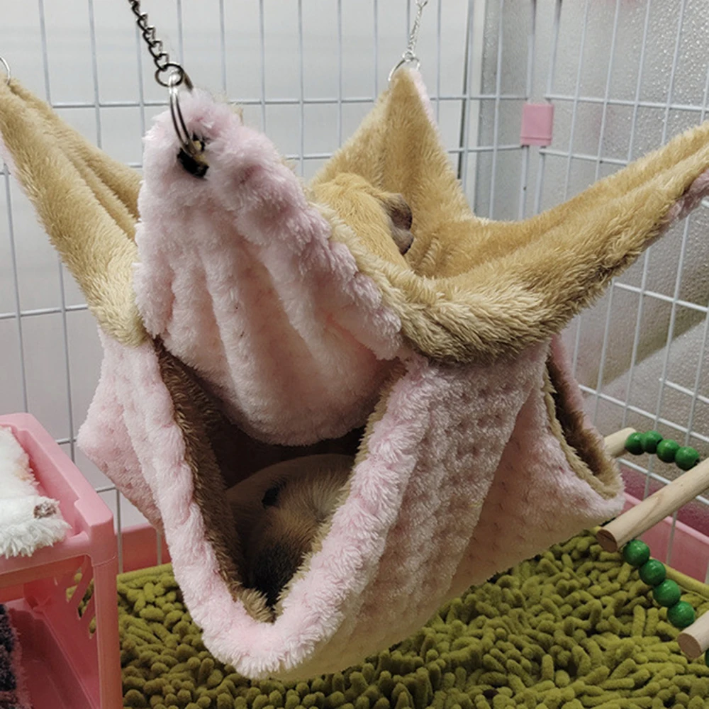 1PC Honey Glider Double Pile Hammock Guinea Pig Flower Branch Mouse Squirrel Autumn And Winter Warm Hammock