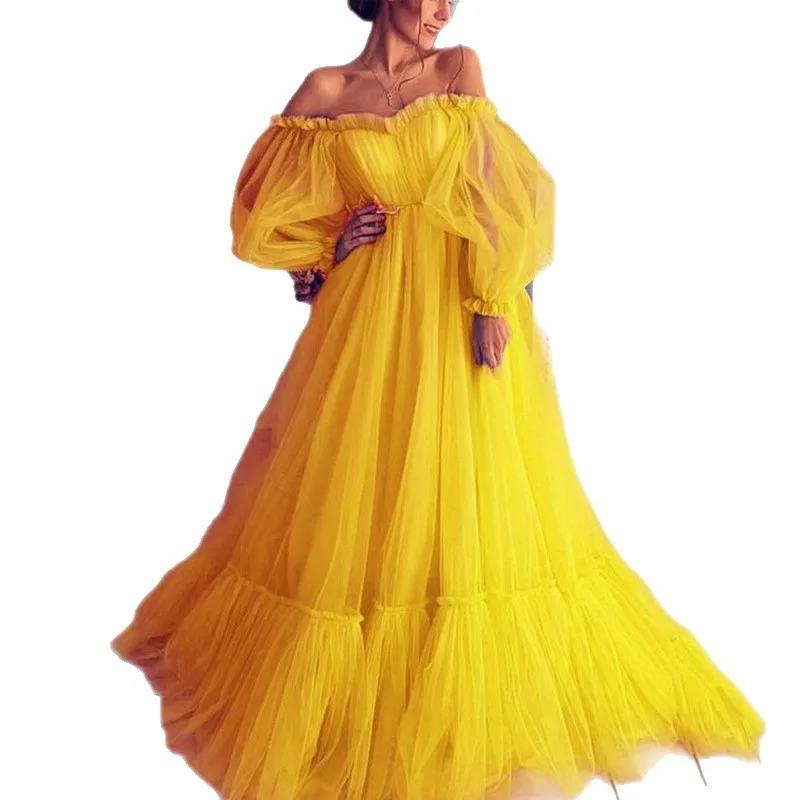 Long Sleeve Off Shoulder Gown Maxi Length Sweet Fresh with Raglan Sleeve Open Back Long Dress Summer for Women
