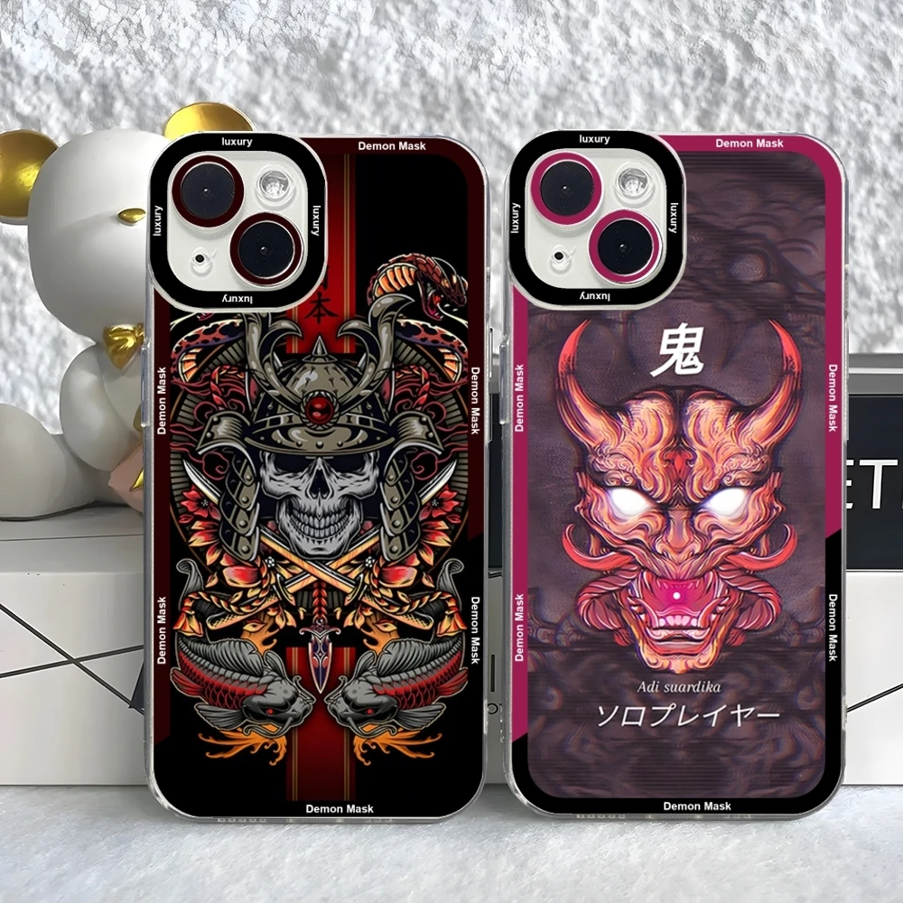 Japanese Oni Hannya Samurai Demon Mask phone  Case For iPhone 15 14 13 12 11 Pro Max Mini XS X XR SE 7 8 Plus Angel Eyes Cover