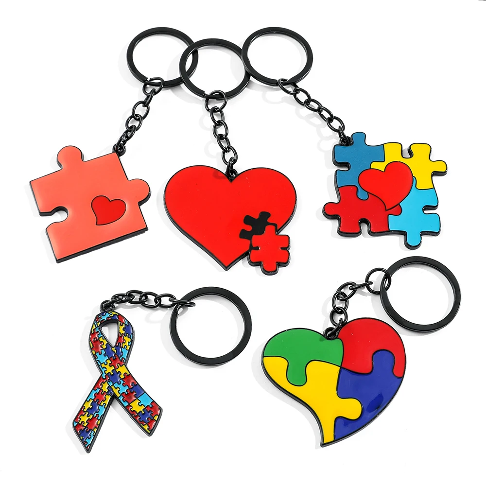 Heart Creativity Puzzle Keychain Fashion Small Fresh Enamel Pendant Keyrings for Backpack Car Key Accessories Gifts for Friends