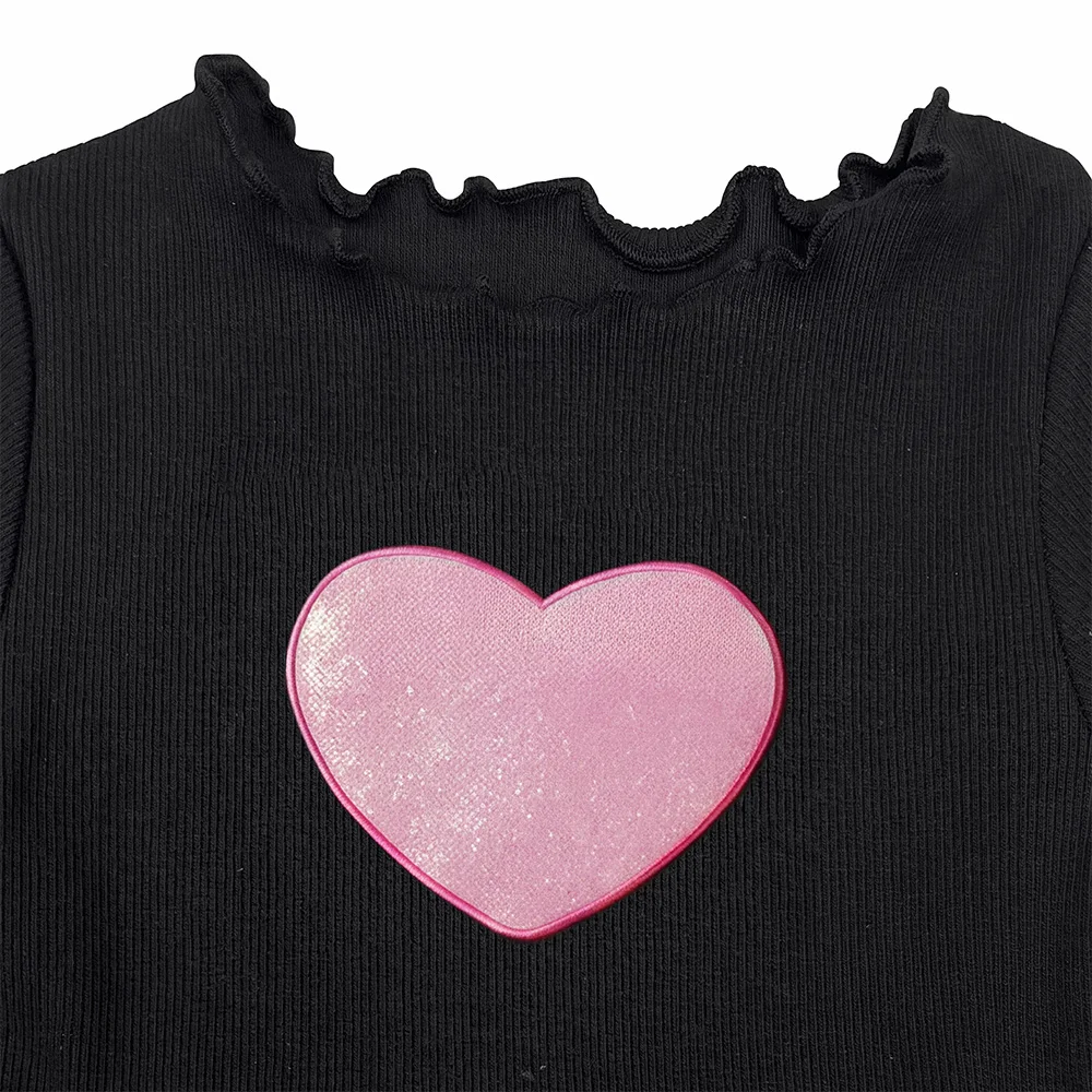 Kleinkinder Herzförmiger Druck Langarm Strickkleid in Schwarz und Rosa, Kinder Mehrlagiges Flauschiges Tüll-Prinzessinnenkleid für Geburtstagsfeiern und Alltag – Detail 4