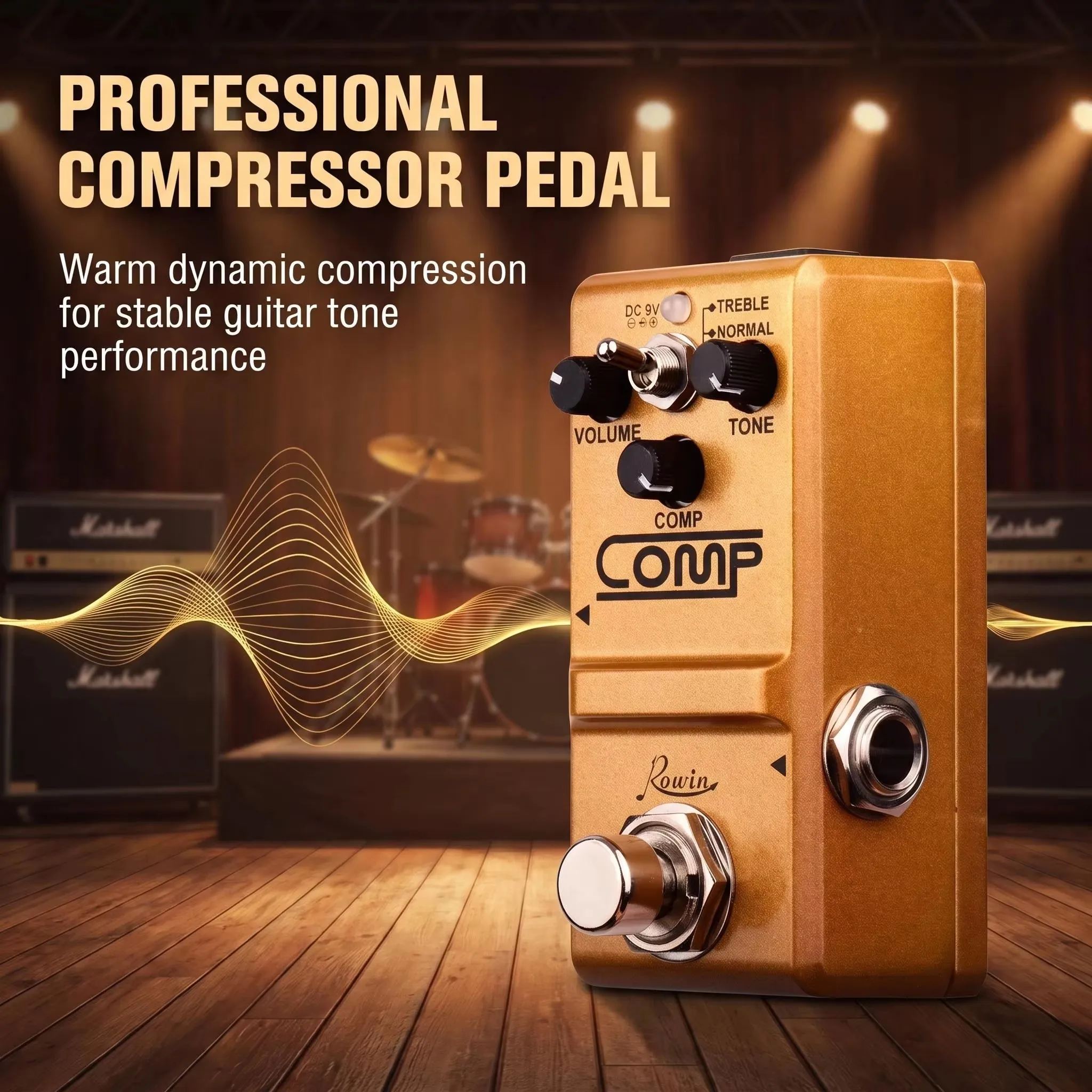 Rowin Guitar Compressor Pedal for Analog Compression Effect Pedal Ultimate Comp Guitar Effects Stompbox for Electric Guitar Bass