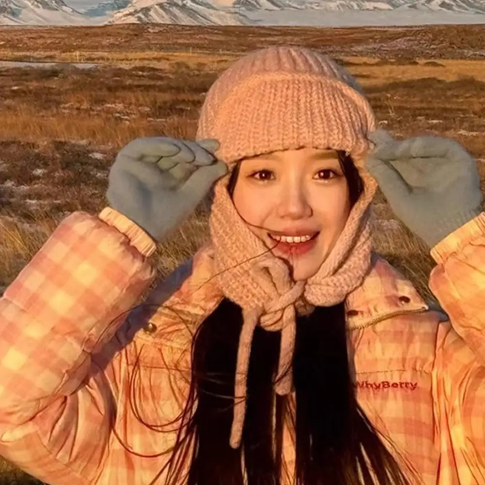 冬用ニット帽子セット 暖かい耳保護フライトキャップ ソフトウールヘッドスカーフ付き ゆったりとした顔に優しいニットイヤーマフハット