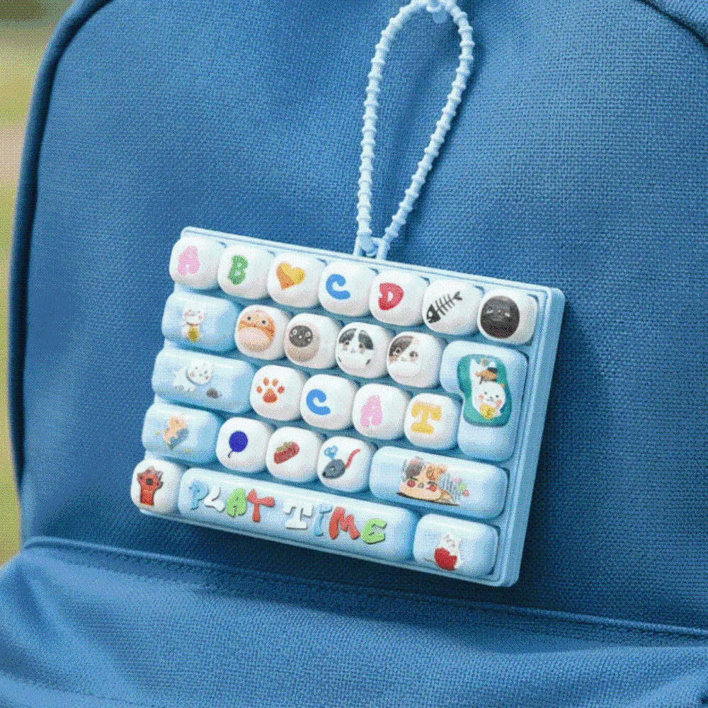 26 Keys Layout Keyboard Fidget Cute Cartoon Lightweight Backpack Key Chain Pendant Mechanical Switch Colorful Fingertip Focus