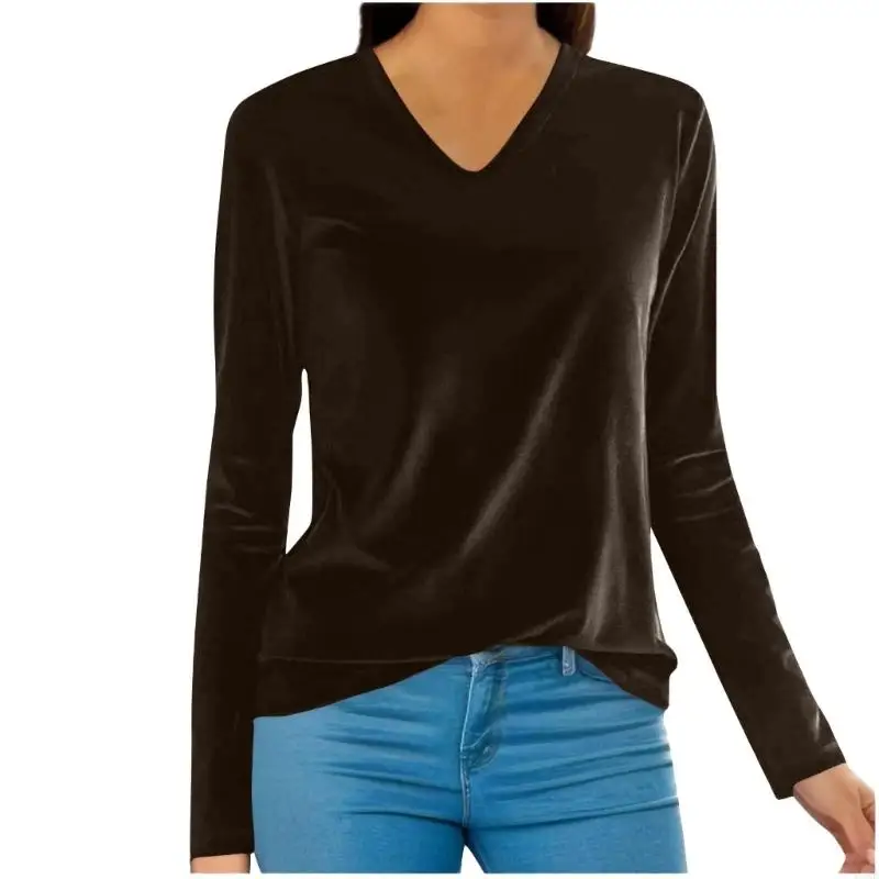 72XE Women's Long-Sleeved V-Neck Shirt, Cover-Up, Pullover, Color Casual T-Shirt, Top