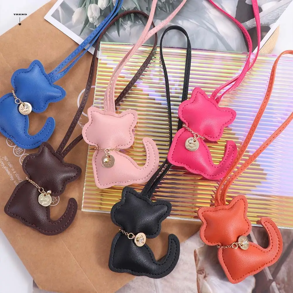 

Lovely Car Key Holder Cat Keychain Fashion Creative PU Leather Keyring Colorful Animal Kitty Bag Pendant Birthday Gift
