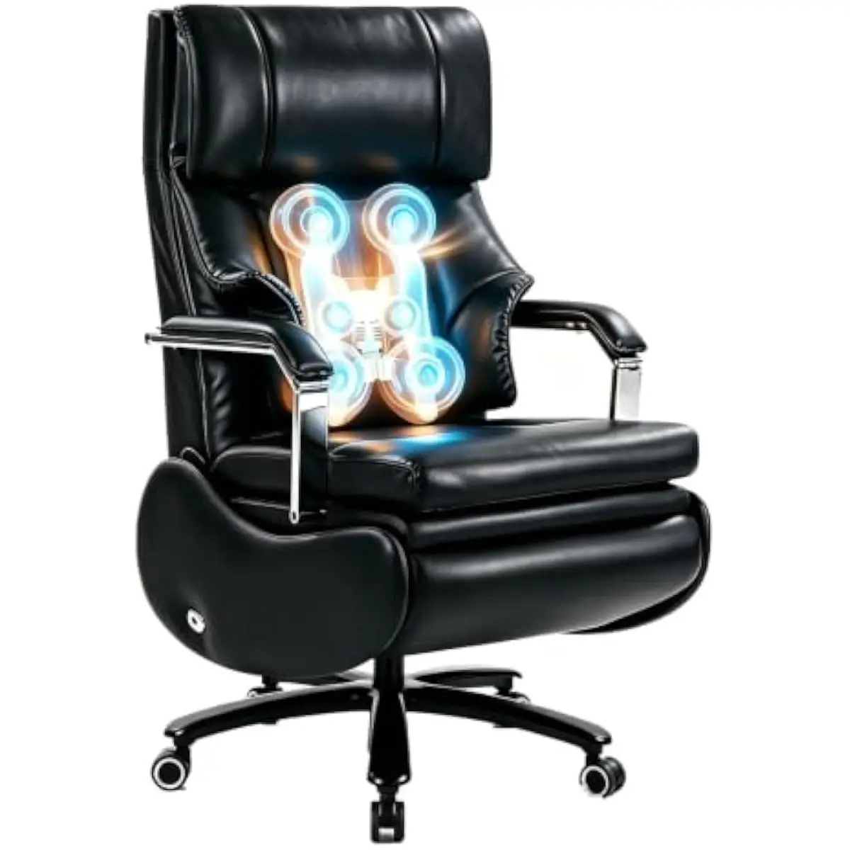 Electric Reclining Executive Chair Featuring Auto-Lifting Lumbar Massager Four-Node Kneading System Premium Faux Leather Upholst