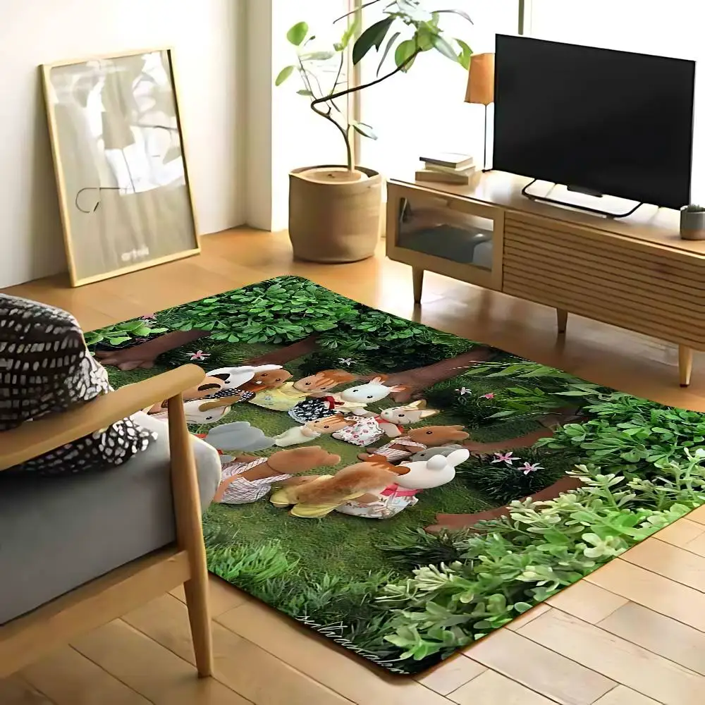 Niedliche S-Sylva-nian F-Families Bodenmatte, grafisch bedruckte Flanell-Fußmatten für Badezimmer, Küche, Eingang, Teppich, Heimdekoration
