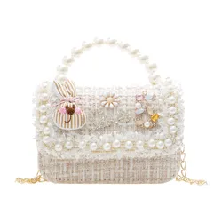 Borsa portatile in cotone e canapa per bambini con perle bianche di coniglio Mini portafoglio Zero carino e alla moda-1 pz