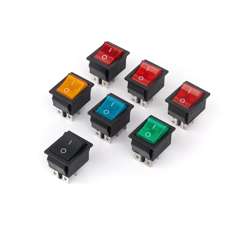 10PCS KCD4 Plastic Rocker Toggle Switch ON-OFF/ON-OFF-ON Latching 21.8*27.8mm KCD Rocker Push Button with 6Pin Terminal LED Lamp
