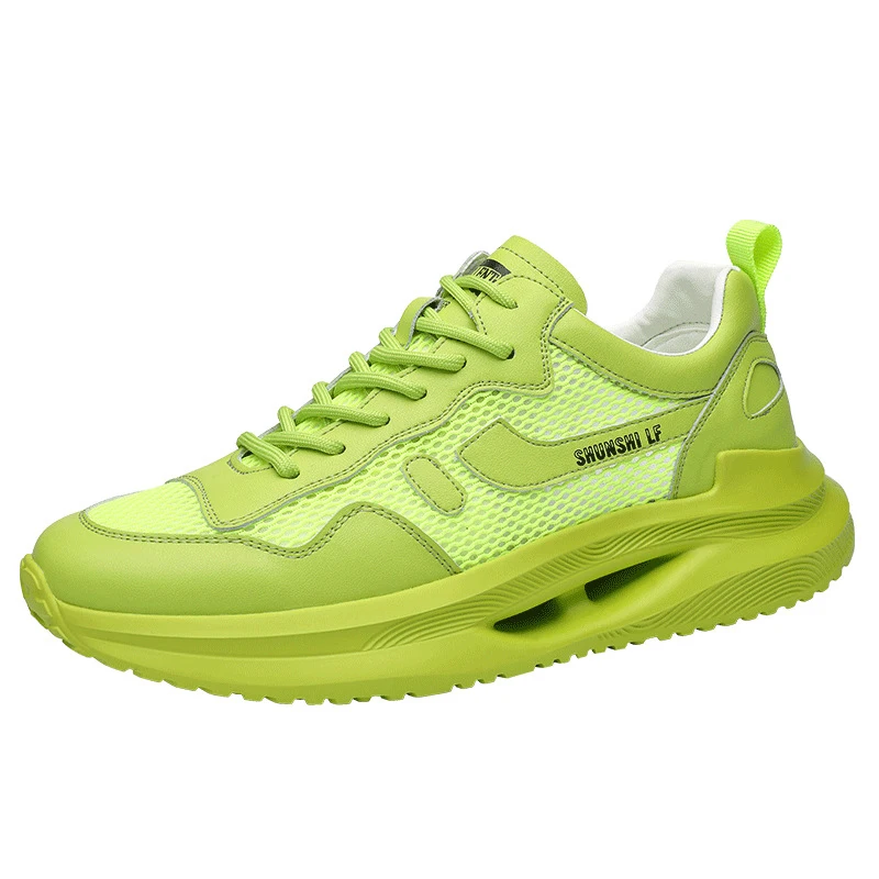 

Высококачественные мужские повседневные кроссовки из натуральной кожи и сетки, весна 2026, новые легкие универсальные спортивные кроссовки для бега, зеленые, трендовые