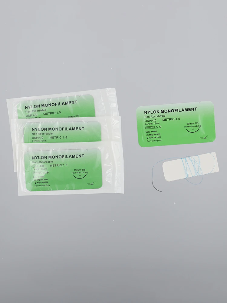 4/0 مجموعة أدوات خياطة الممارسة البيطرية النايلون الحرير الجراح إبرة غرز غير مصابة لتعليم طلاب الطب #4
