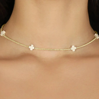 Vlen 2025 Modern Christian Cross Choker Necklace Gold Plated Beaded Faith Jewelry for Women Adjustable Religious Gift Durable