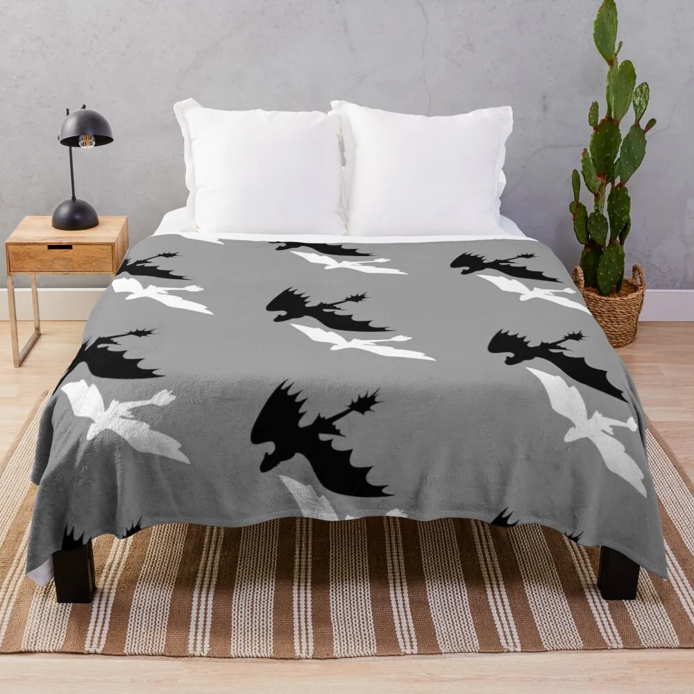 night fury and light fury silhouette Throw Blanket Bed linens Luxury St Blankets