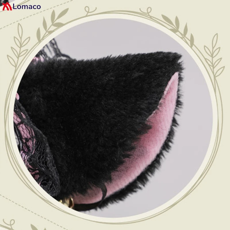Gothic Lolita Cameriera Peluche Orecchie di gatto Nastro Campana Increspature Fasce per capelli in pizzo Braccialetti girocollo Cerchietto per capelli per ragazze Accessori Cosplay