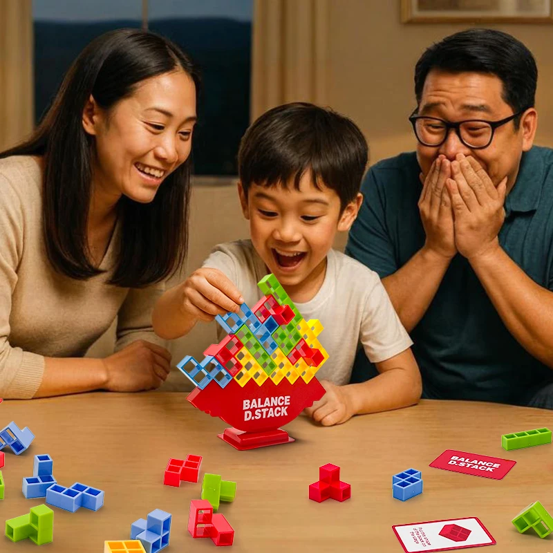 64 pçs tetris equilíbrio empilhamento jogo blocos de construção com cartões diversão família festa jogo noite mesa desafio para crianças adulto