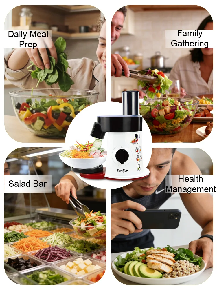Sonifer SF-5505 5 in 1 Electric Salad Maker 200W Vegetable Slicer Shredder with 5 Stainless Steel Discs XL Feeding Tube 220V image 2