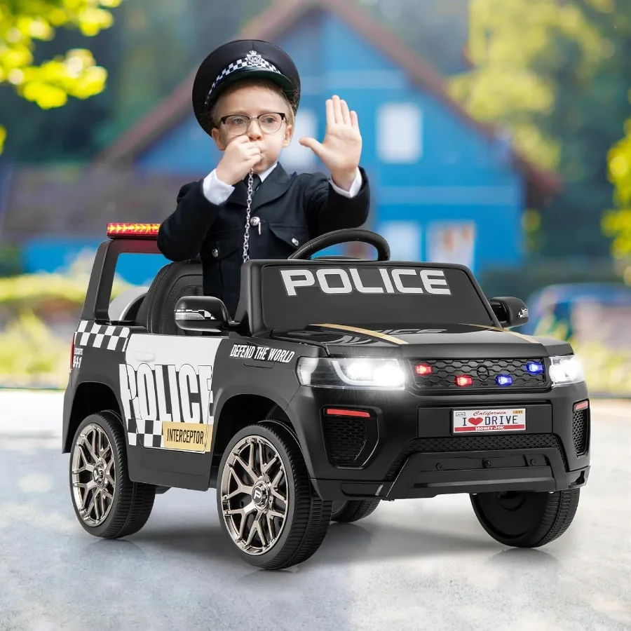 Police Car Ride on 12V Battery Powered Toy Cop Cars w/Remote Control LED Flashing Lights Music Horn Siren Spring Suspension Ele