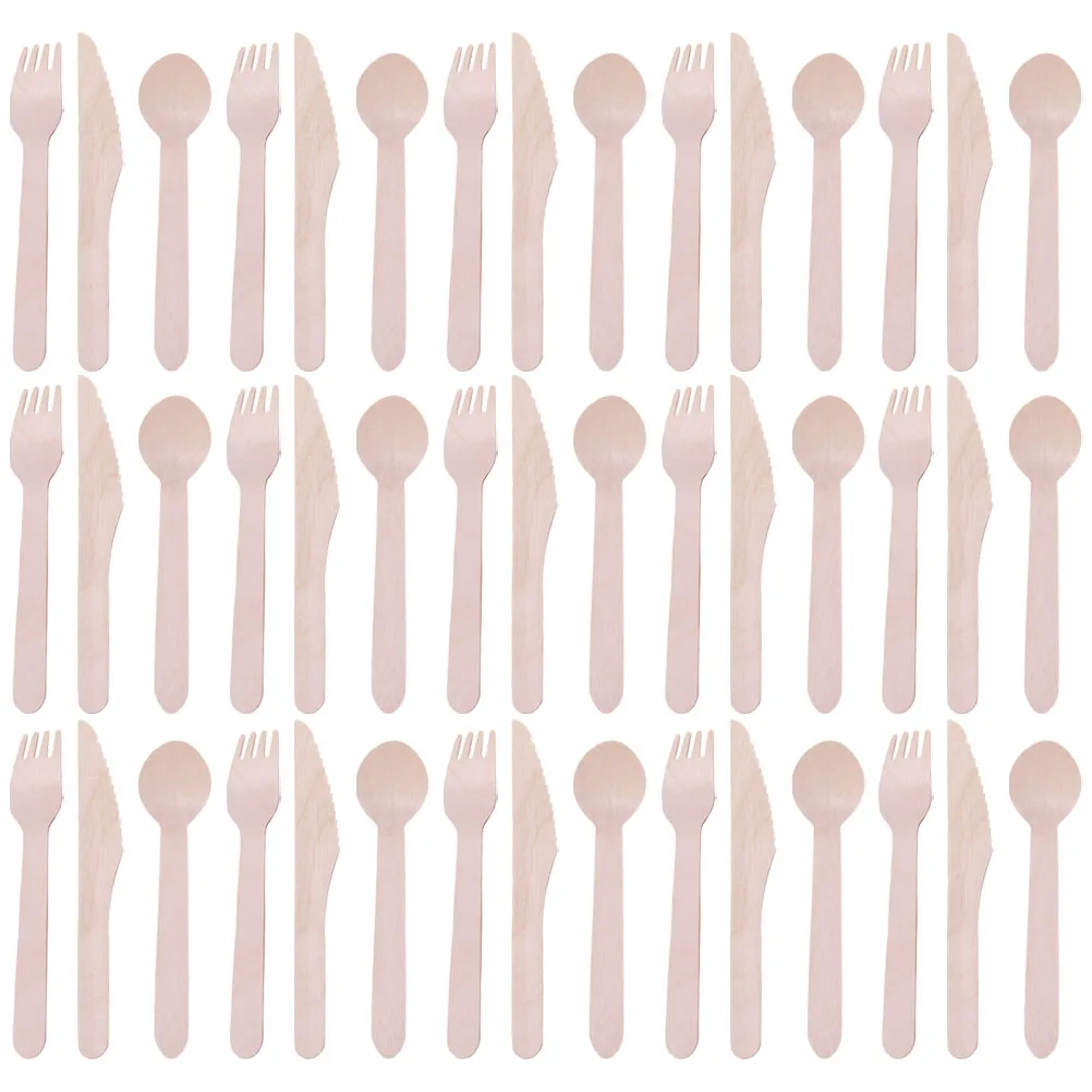 

200Pcs Cutlery Set Wood Tableware Party Fork Spoon Knife Restaurant Picnic BBQ Household Kitchen Barware