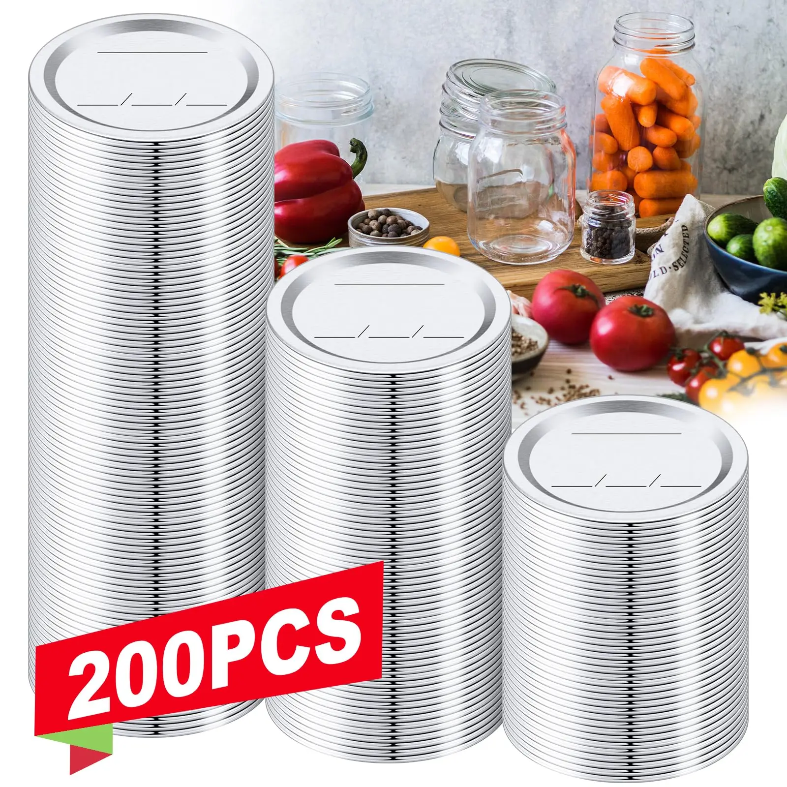 

200PCS Canning Lids Regular Mouth 2.76in Mason Jar Lids Ball Kerr Jar with Lids with Leak proof Airtight Seal Rust Proof Split