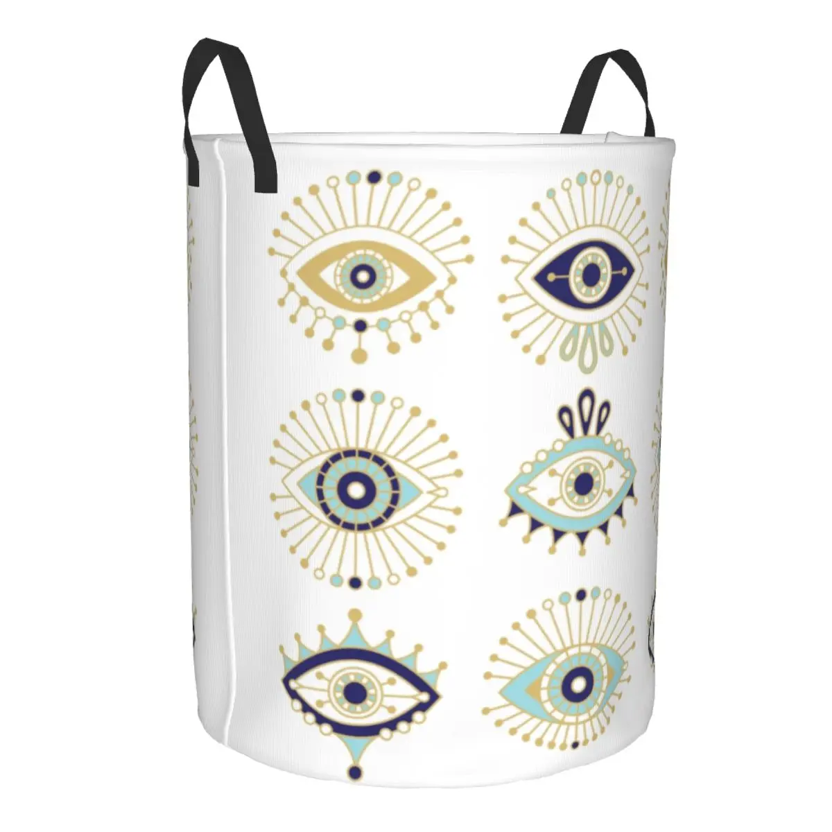 Turkish Evil Eye Collection On Laundry Basket Collapsible Nazar Amulet Hamsa Boho Bohemian Clothing Hamper Organizer Storage Bin