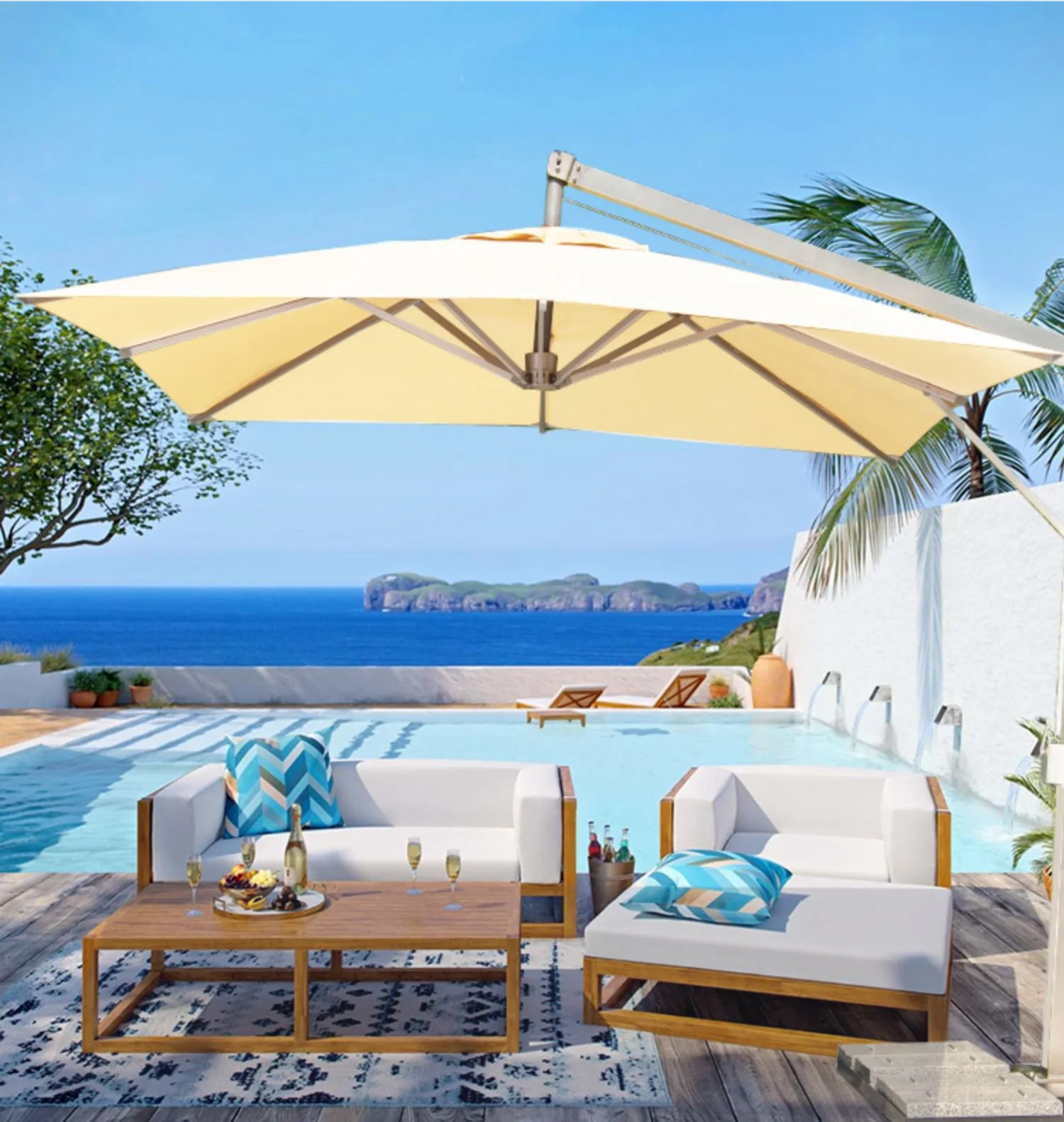 

Sun Garden Umbrella Led Beach Patio Banana Umbrellas Large Size With Solar 3m Commercial Outdoor Parasol Lights 2.7M Parasols