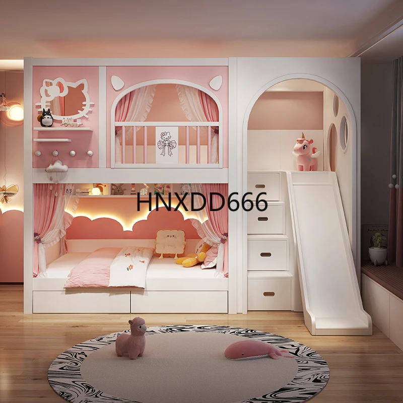 سرير أطفال علوي وسفلي مزدوج بطابقين علوي وسفلي بطابقين من طابقين على شكل شجرة منزلق للأطفال #1