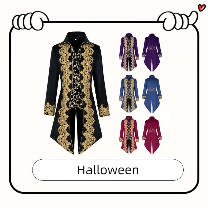 

New European-American Medieval Court Lace Tailcoat Punk Vintage Oversized Men's Garment