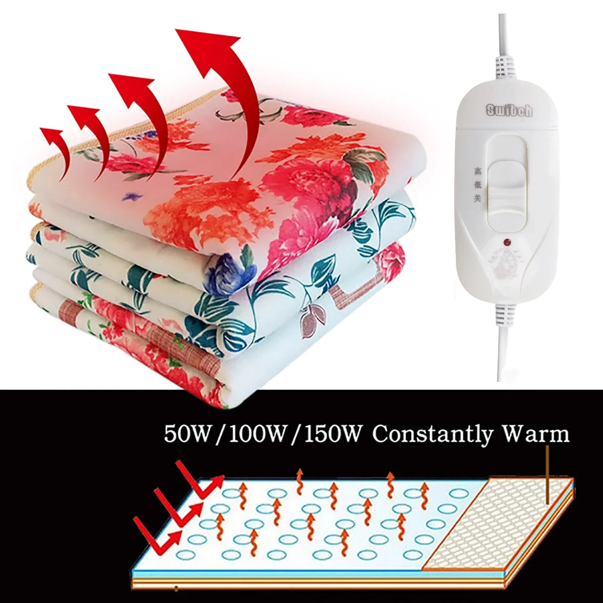 

3 Gear Adjustable Temp Winter Warm Electric Heating Blanket Waterproof Automatic Power-Off Protection Heated Blanket