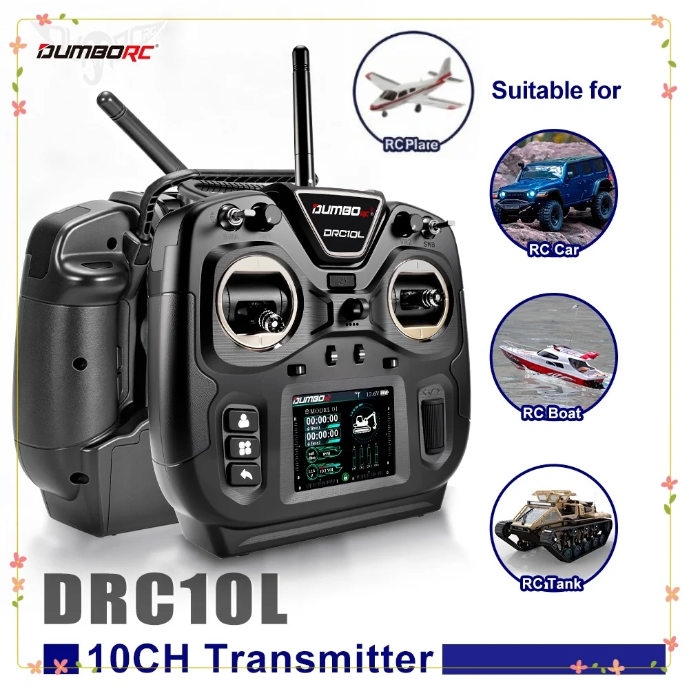 DUMBORC New RC Transmitter DRC10L 10CH Coach Mode 20 Model Memory for RC Car Boat Tank Mech