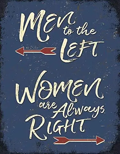 Desperate Enterprises Men to The Left Women are Always Right Tin Sign - Nostalgic Vintage Metal Wall Decor - Made in USA