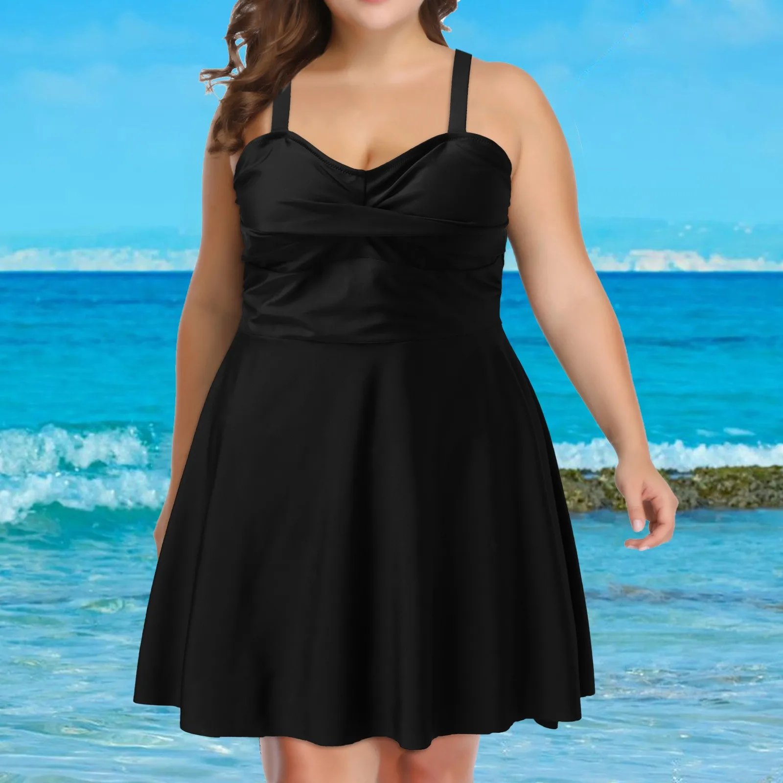 Sexy New Two Piece Swimsuit Women Swimwear Bathing Suits Beach Wear Summer Swim Suit Solid Swim Dress With Bottom Shorts