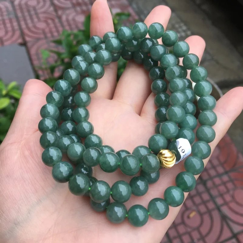 

Wholesale a-Level Bracelet Women's Jade Ice-like round Beads 8mm Oil Green Bead Necklace