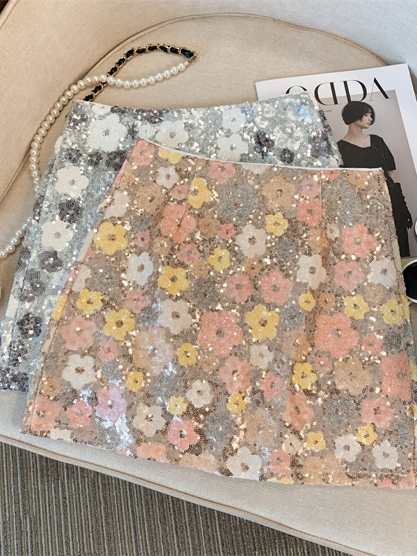 

Юбка женская Anzhou Heavy Work с цветочным принтом и блестками, с высокой талией, универсальная, короткая, прямого кроя, летняя, повседневная