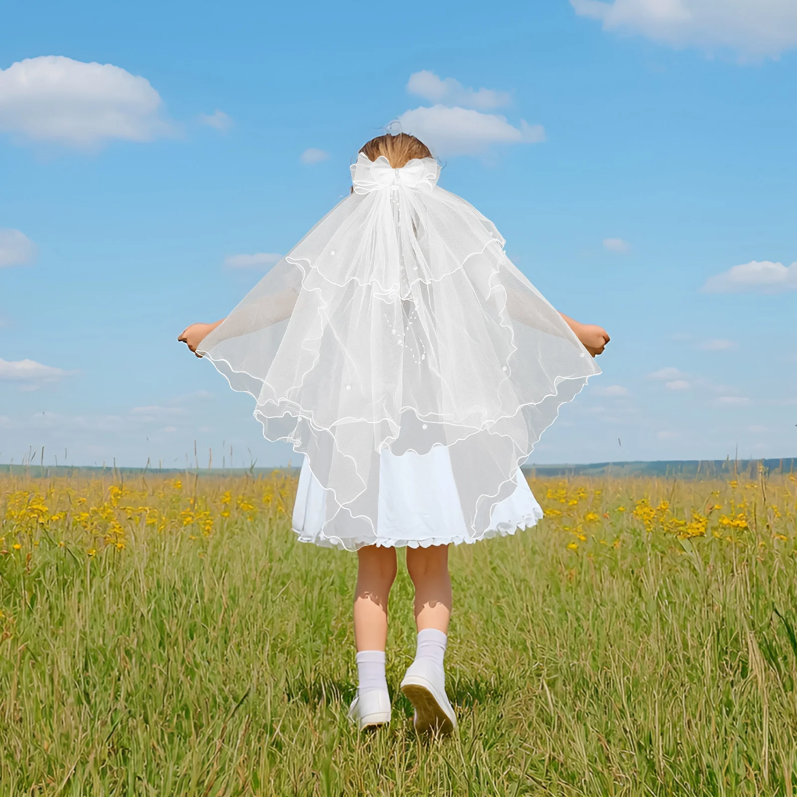 

Communion Veil White Bow Elegant Veil Hair Clip for Catholic Ceremony Holy Communion Headpiece for Kids Church